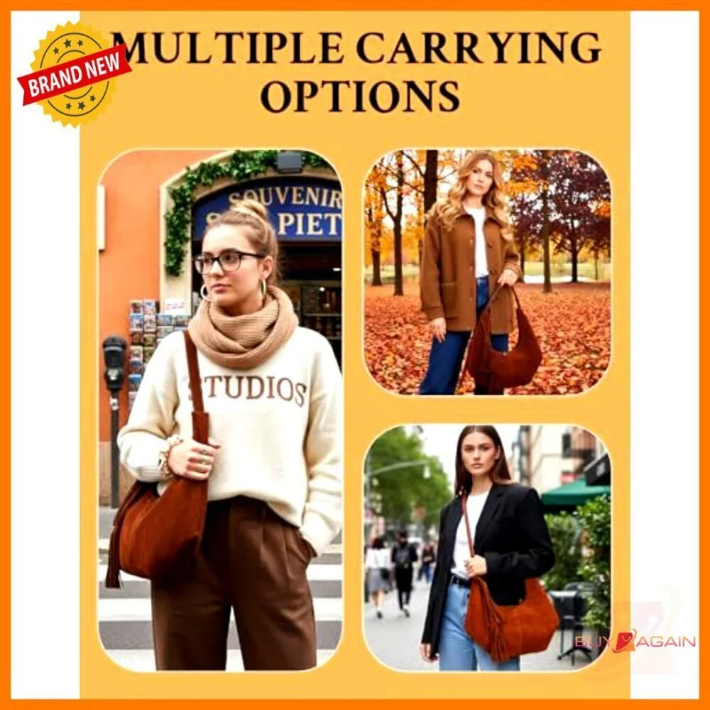 Faux Suede Hobo Bag with Tassel, Adjustable Strap, Spacious Pockets